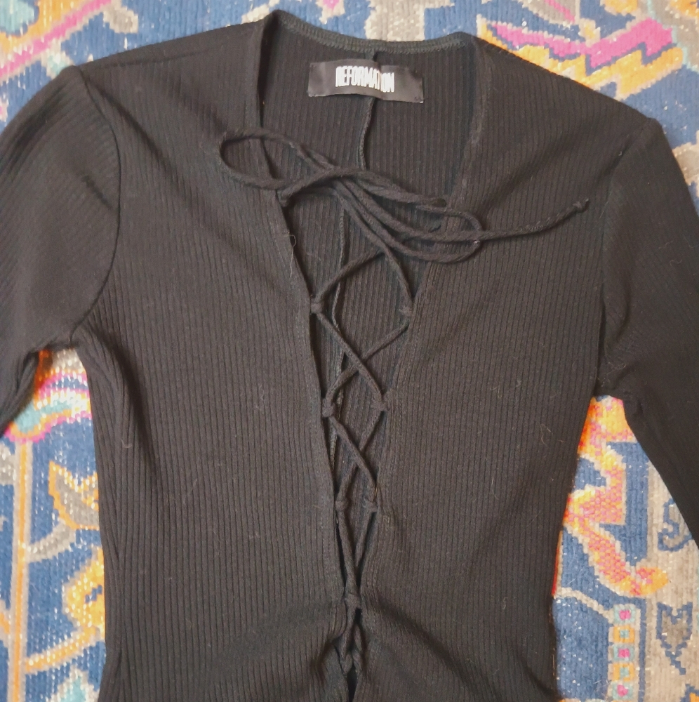 Reformation Lace Up Ribbed Body Suit - Picture 2 of 4